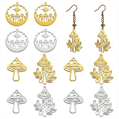 12Pcs 6 Style 201 Stainless Steel Pendants STAS-SZ0002-12-1