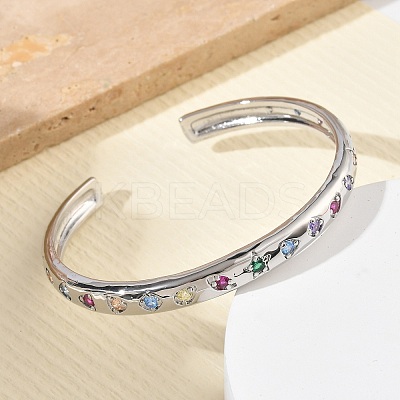 Brass Micro Pave Cubic Zirconia Cuff Bangles for Women BJEW-A172-02P-1
