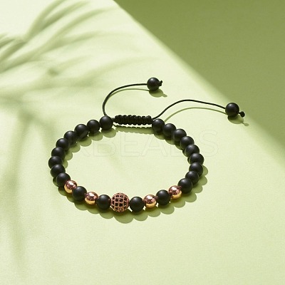 4Pcs 4 Color Natural Obsidian & Synthetic Hematite Braided Bead Bracelet with Cubic Zirconia BJEW-JB08117-1