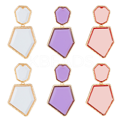 3 Pairs 3 Colors Rhinestone Polygon Dangle Stud Earrings EJEW-FI0002-81-1