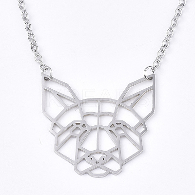 Non-Tarnish 201 Stainless Steel Puppy Pendant Necklaces NJEW-T009-JN046-1-40-1