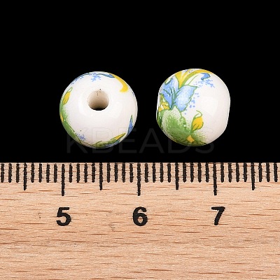 Floral Printed Porcelain Beads PORC-Q199-10mm-10-1