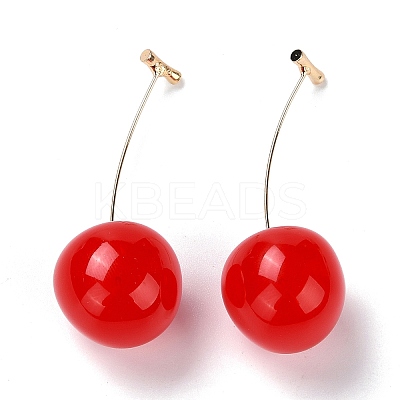 Lifelike Cherry Resin Dangle Stud Earrings EJEW-F274-01D-1