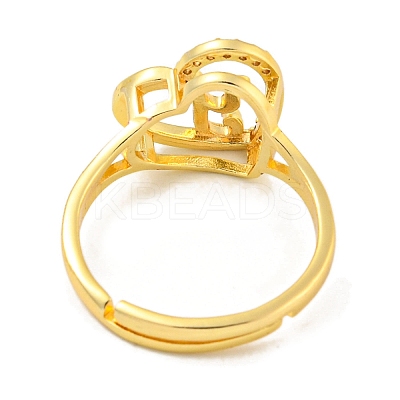 Heart with Letter Rack Plating Brass Micro Pave Cubic Zirconia Adjustable Rings for Women RJEW-I105-06G-Y-1