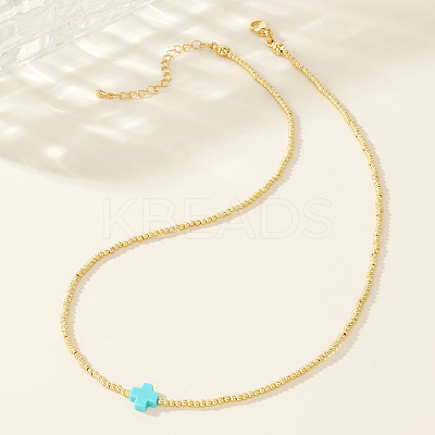 Real 18K Gold Plated 2mm Round Brass Beaded Necklaces HJ8238-6-1