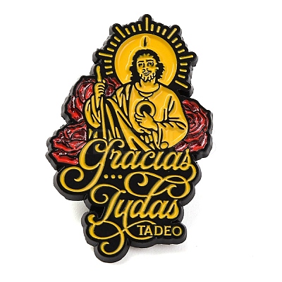 Rose Flower San Judas Zinc Alloy Enamel Pins Brooch LS-JEWB-S033-03B-01-1