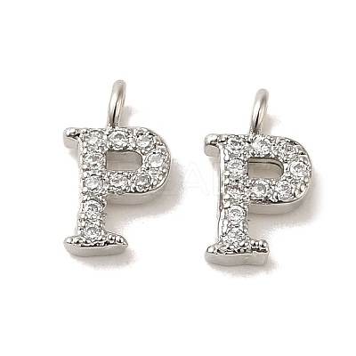 Initial Letter Brass Micro Pave Cubic Zirconia Pendants ZIRC-F008-P-1