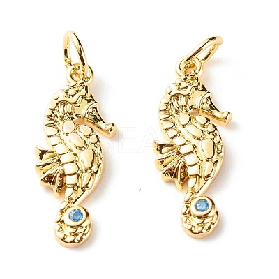Brass Micro Pave Light Blue Cubic Zirconia Pendants ZIRC-P094-16G-RS-1