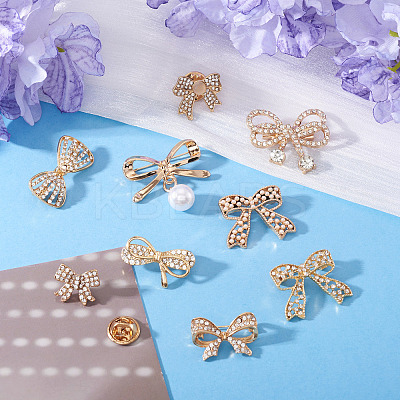 9Pcs 9 Styles Bowknot Shape Alloy Rhinestone Lapel Pin Backs for Backpack Clothes JEWB-TA0001-26-1