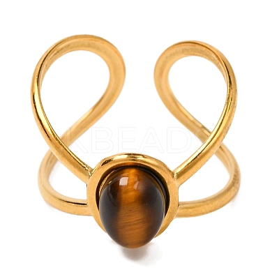 Oval Natural Tiger Eye Finger Rings RJEW-Q822-22G-03-1