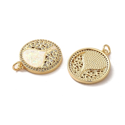 Brass Micro Pave Cubic Zirconia with Synthetic Opal Pendants KK-D096-10G-1