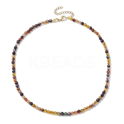 Faceted Round Natural Agate(Dyed & Heated) Beaded Necklaces for Women NJEW-JN04659-01-1