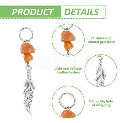 40Pcs 10 Styles Chip Natural Gemstone Big Pendants PALLOY-FH00058-1