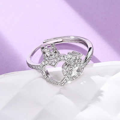 Brass Micro Pave Cubic Zirconia Adjustable Finger Rings for Women RJEW-M099-02P-1