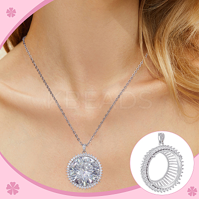 1Pc Flat Round 925 Sterling Silver Crystal Rhinestone Pendant Cabochon Open Back Settings STER-BC0003-24-1