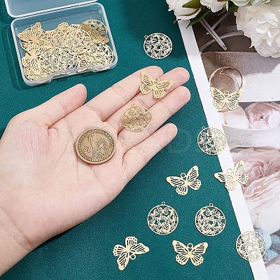 40Pcs 2 Styles 201 Stainless Steel Filigree Pendants STAS-UN0035-73-1