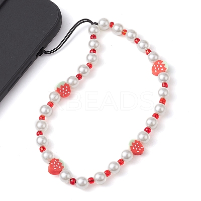 Fruits Polymer Clay & Imitated Pearl & Glass Beaded Mobile Straps HJEW-JM01641-03-1