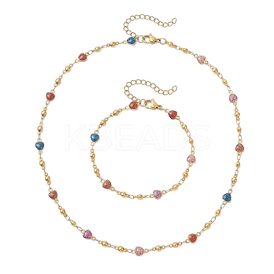 304 Stainless Steel Enamel Chain Necklace & Bracelet Sets SJEW-JS01378-1