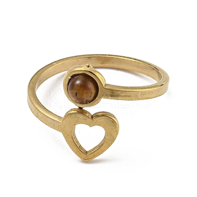304 Stainless Steel with Natural Tiger Eye Ring Ion Plating(IP) RJEW-Z031-01B-02-1
