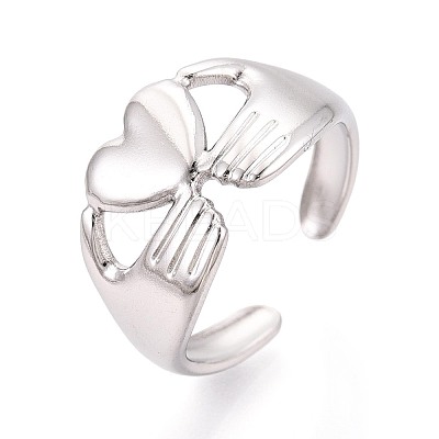 Adjustable 304 Stainless Steel Cuff Rings for Women RJEW-N052-11P-1
