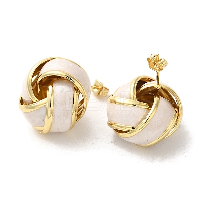 Real 18K Gold Plated Iron Enamel Stud Earrings for Women EJEW-M251-09G-07-1