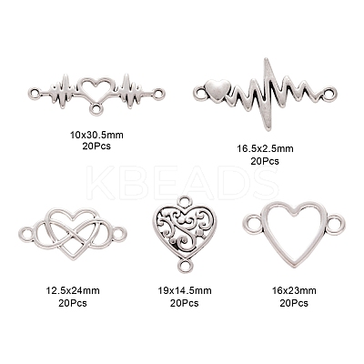 100Pcs 5 Style Tibetan Style Zinc Alloy Links Connectors FIND-LS0001-40AS-1