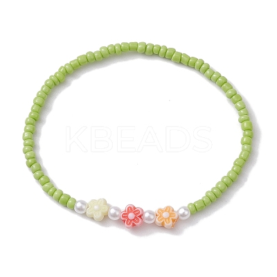 6Pcs 6 Colors Flower Acrylic Stretch Bracelets BJEW-JB10235-02-1