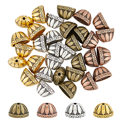 32Pcs 4 Colors Tibetan Style Alloy Bead Cones FIND-DC0003-96-1