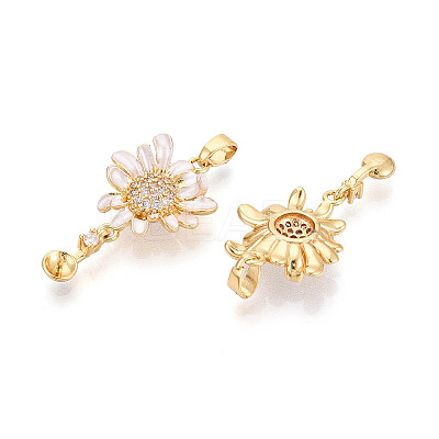 Brass Micro Pave Cubic Zirconia and Enamel Cup Pearl Peg Bails Pin Pendants KK-T079-48G-1
