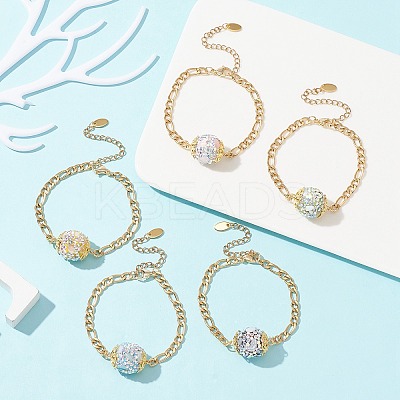Polymer Clay Rhinestone Disco Ball Link Bracelet with Figaro Chains BJEW-JB09478-1