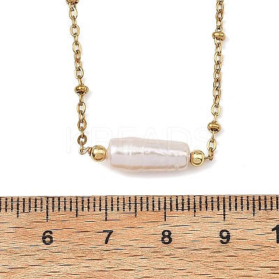 Natural Baroque Keshi Pearl Column Pendant 304 Stainless Steel Satellite Chain Necklaces NJEW-JN06338-01-1