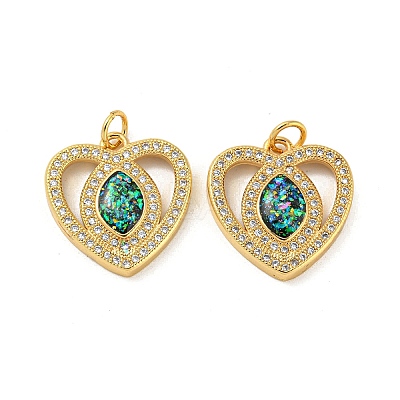 Valentine's Day Brass Micro Pave Cubic Zirconia with Synthetic Opal Pendants KK-D096-02F-G-1
