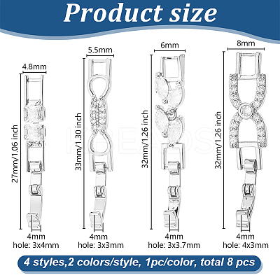 8Pcs 4 Styles Brass Pave Clear Cubic Zirconia Watch Band Clasps KK-OC0001-46P-1