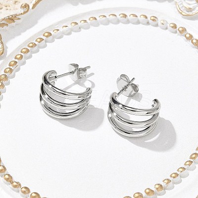 304 Stainless Steel Triple C-Shaped Stud Earrings for Women EJEW-C096-68P-01-1