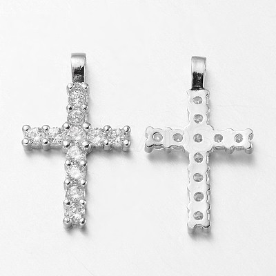 Latin Cross Brass Micro Pave Cubic Zirconia Pendants ZIRC-L035-09P-FF-1