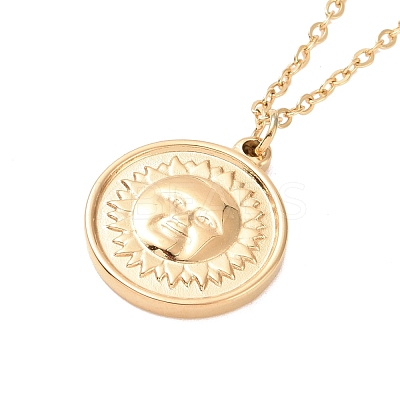 Ion Plating(IP) 304 Stainless Steel Sun Coin Pendant Necklace for Women NJEW-F294-08G-1