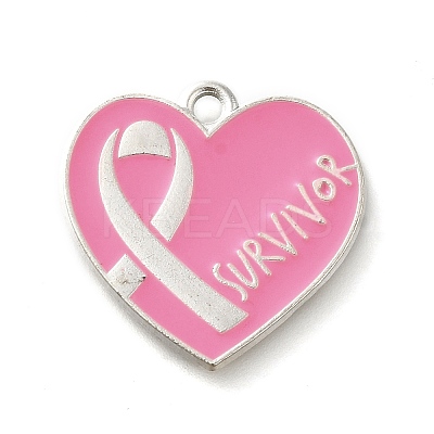 Breast Cancer Pink Awareness Ribbon Theme Alloy Enamel Pendants ENAM-C026-01F-S-1