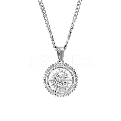 Stainless Steel Micro Pave Clear Cubic Zirconia Sun with Moon Pendant Necklaces for Women GC6303-2-1