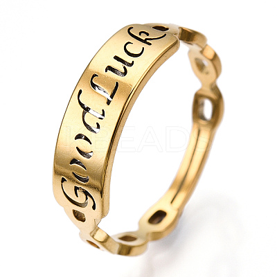 Ion Plating(IP) 304 Stainless Steel Word Good Luck Adjustable Ring for Women RJEW-T027-13G-1