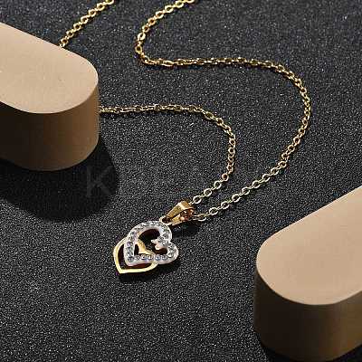 304 Stainless Steel Crystal Rhinestone Heart Pendant Cable Chain Necklaces for Women NJEW-Z056-01E-G-1