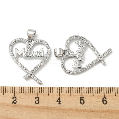 Mother's Day Theme Rack Plating Brass Micro Pave Cubic Zirconia Pendants KK-F869-19P-02-1