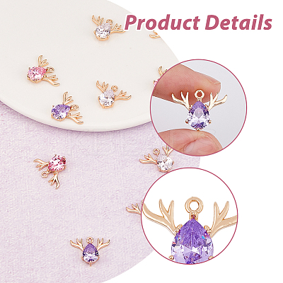 12Pcs 3 Colors Brass Glass Rhinestone Pendants GLAA-FH0001-82-1