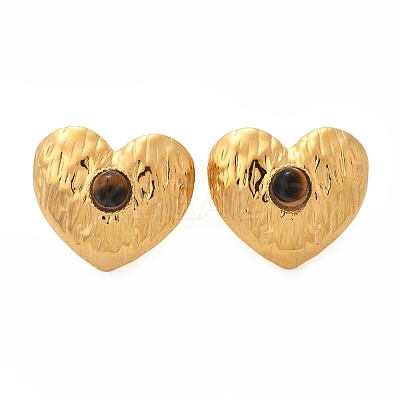 304 Stainless Steel Tiger Eye Stud Earrings EJEW-V016-03G-1