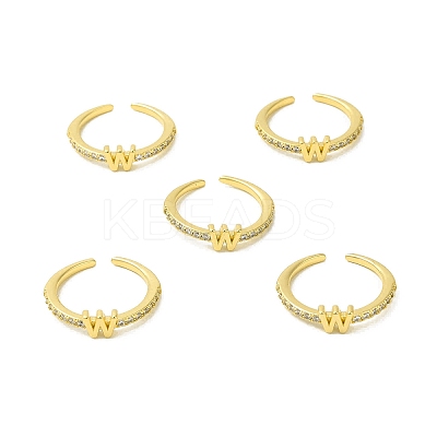 Clear Cubic Zirconia Initial Letter Open Cuff Ring RJEW-H120-09G-W-1