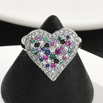 Heart Brass Micro Pave Cubic Zirconia Cuff Rings for Women RJEW-A069-12P-04-1