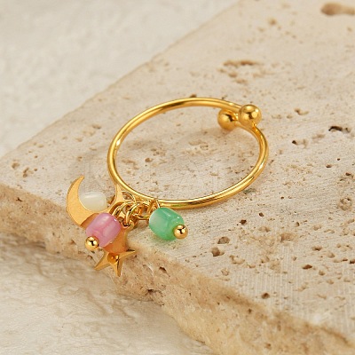 304 Stainless Steel Shell Cuff Rings for Women RJEW-U045-01G-1