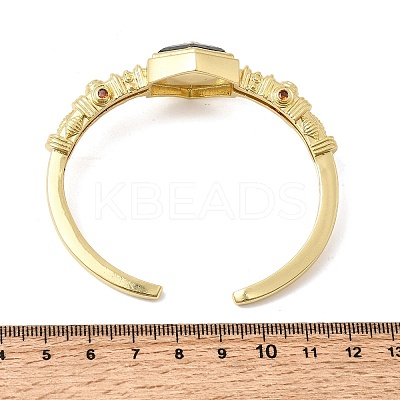 Hexagon Brass Pave Natural Labradorite & Cubic Zirconia Cuff Bangles for Women BJEW-Z172-01G-07-1