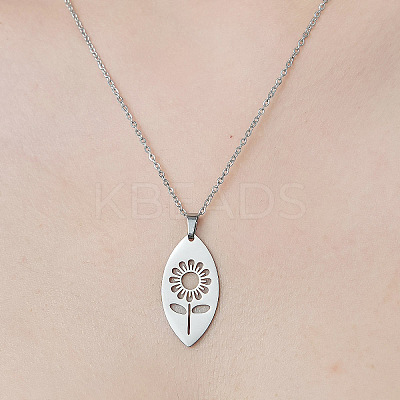 Non-Tarnish 201 Stainless Steel Hollow Sunflower Pendant Necklace NJEW-OY002-26-1