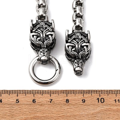 304 Stainless Steel Double Wolf Head Pendant Box Chain Necklaces NJEW-C099-01-1