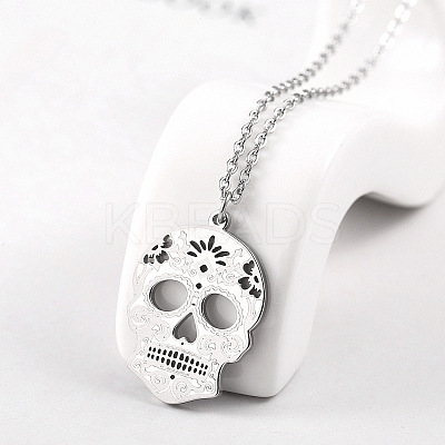 Non-Tarnish 304 Stainless Steel Mexican Candy Skull Pendant Necklaces CQ9422-4-1